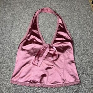 Kimono Blue Camisole Womens Large Pink Satin Halter Lace Trim Sleep Top Lingerie